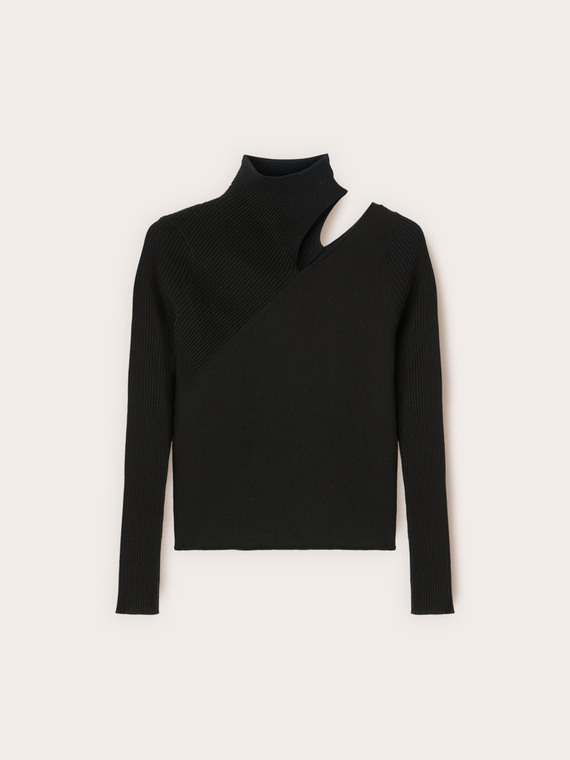 Turtleneck sweater with asymmetric cut-out