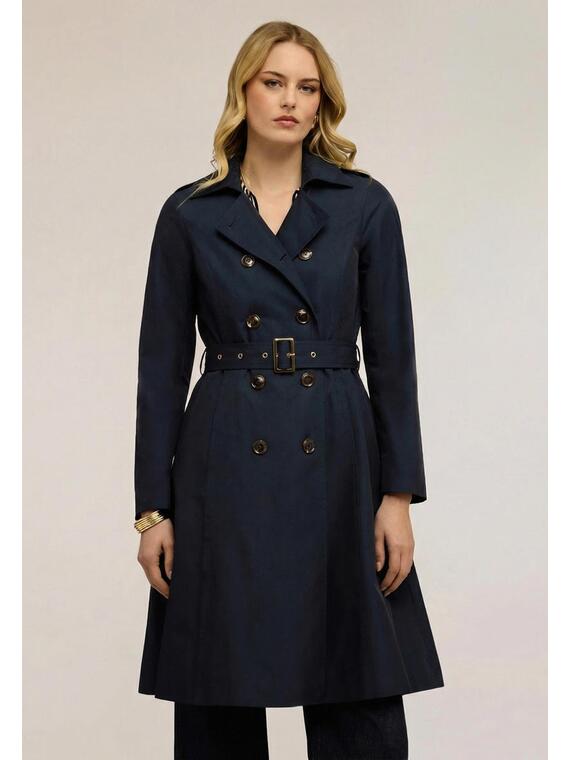 Mixed cotton drill trench coat with double belt