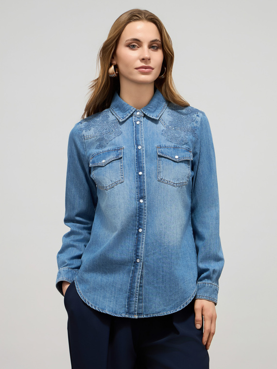 Stone washed denim shirt