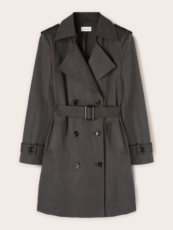 Double-breasted technical fabric trench-coat