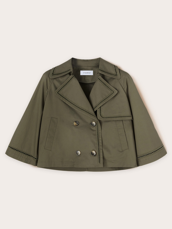 Short trench coat with openwork detail