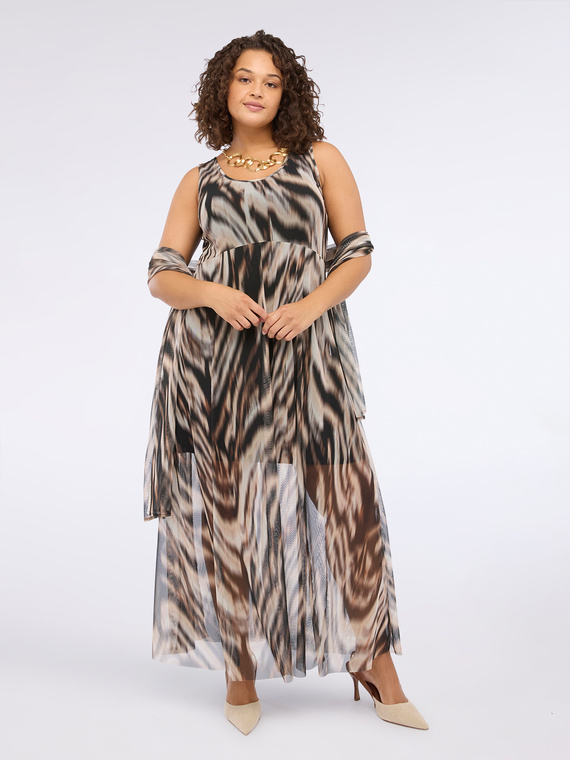Vestito flare lungo in tulle con stampa