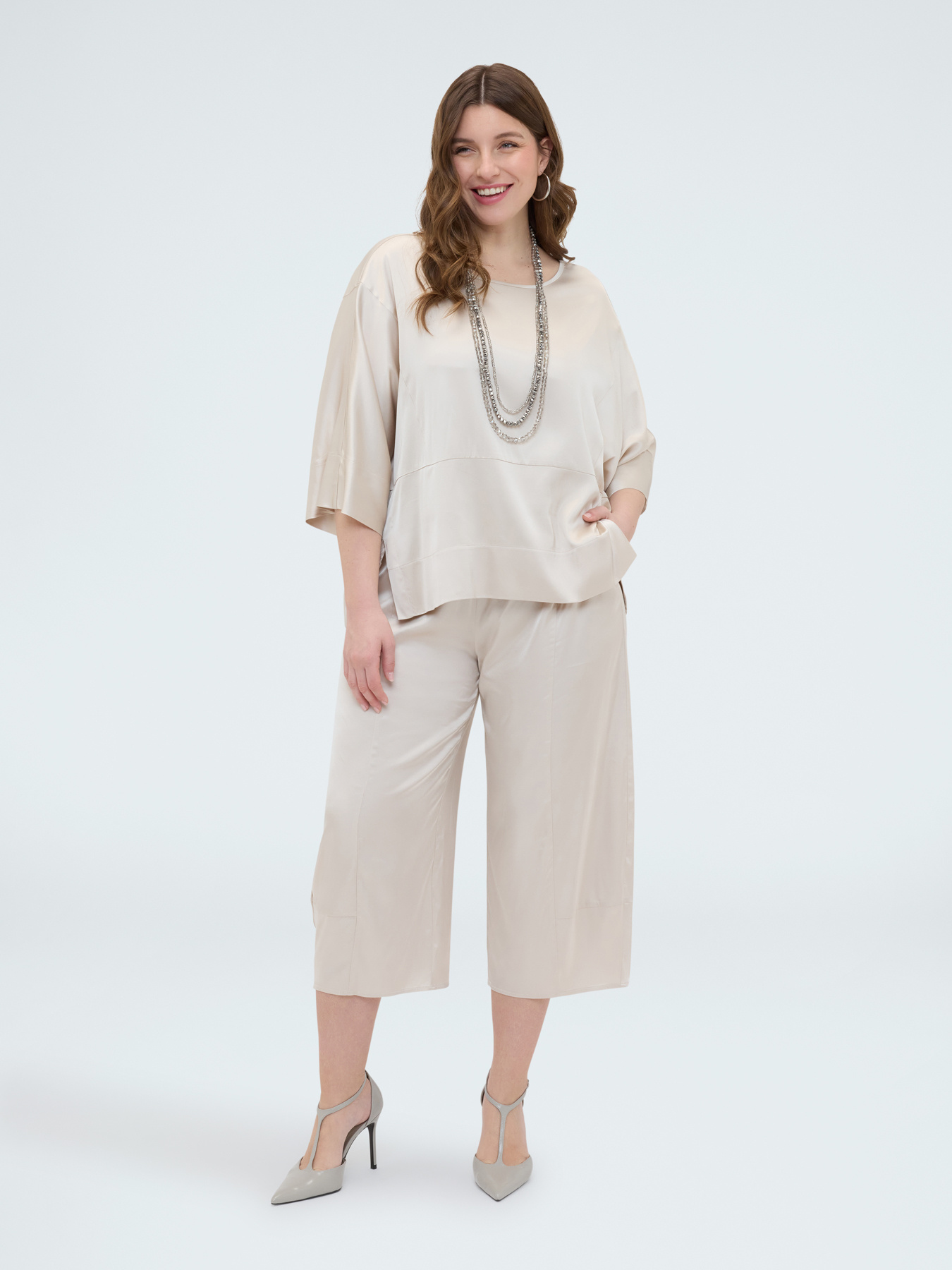 Satin blouse with boat neckline image number 0