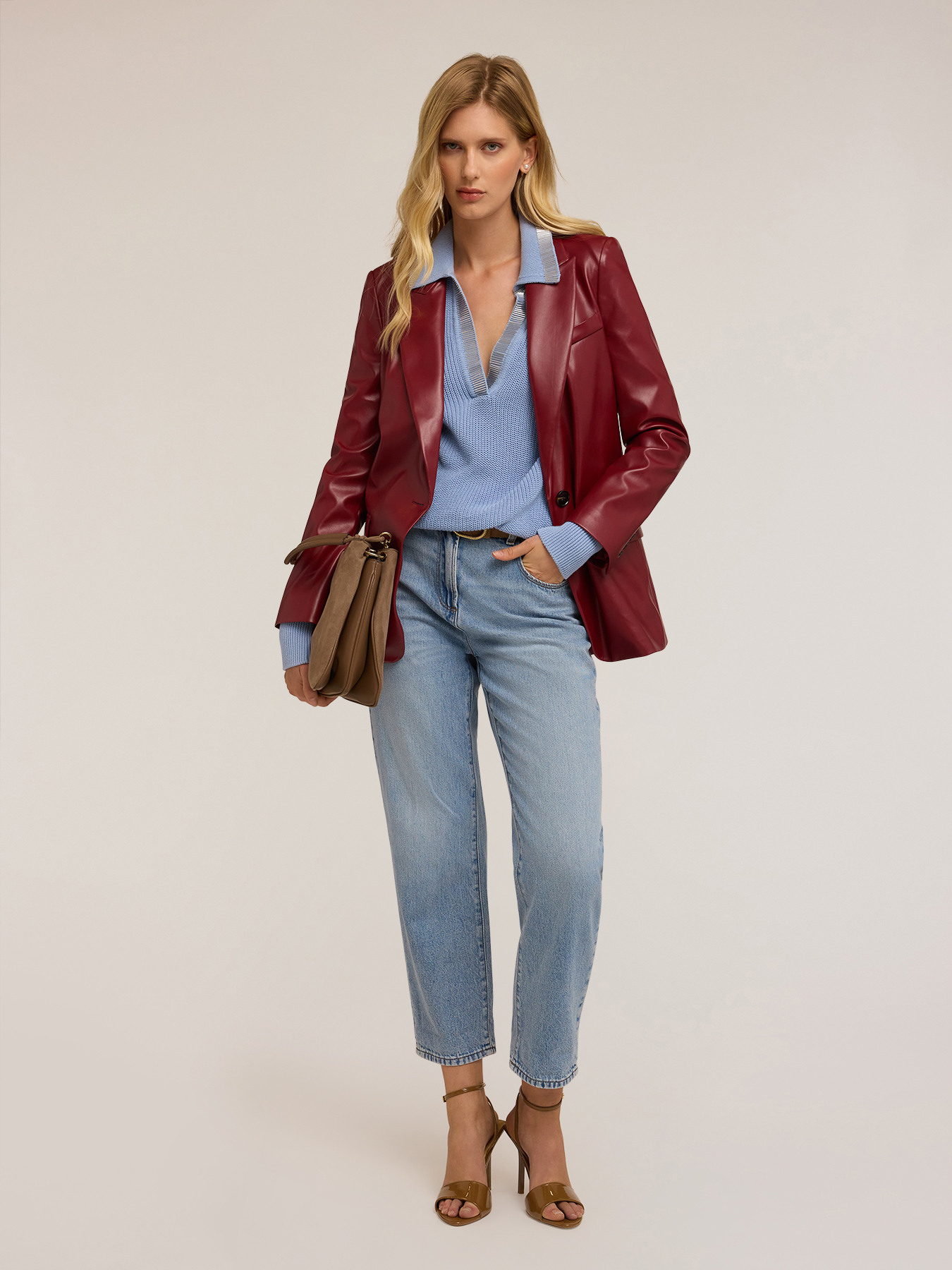 Single-breasted blazer in coated fabric image number 2