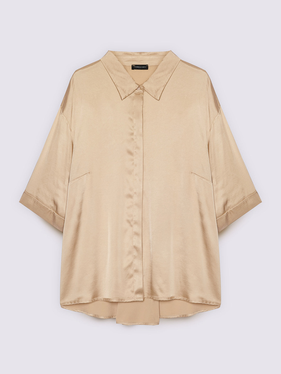 Stretchsatin-Bluse mit Dreiviertel&auml;rmeln