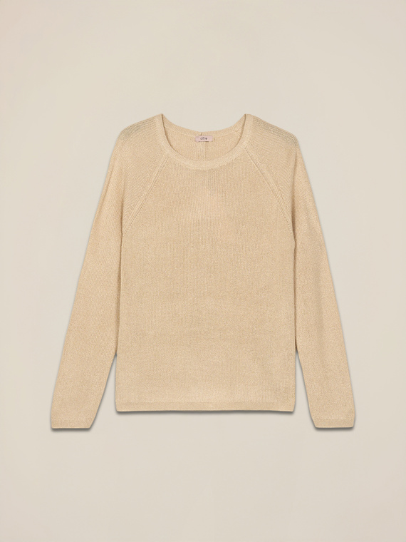 Lurex crew neck sweater with buttons on the back