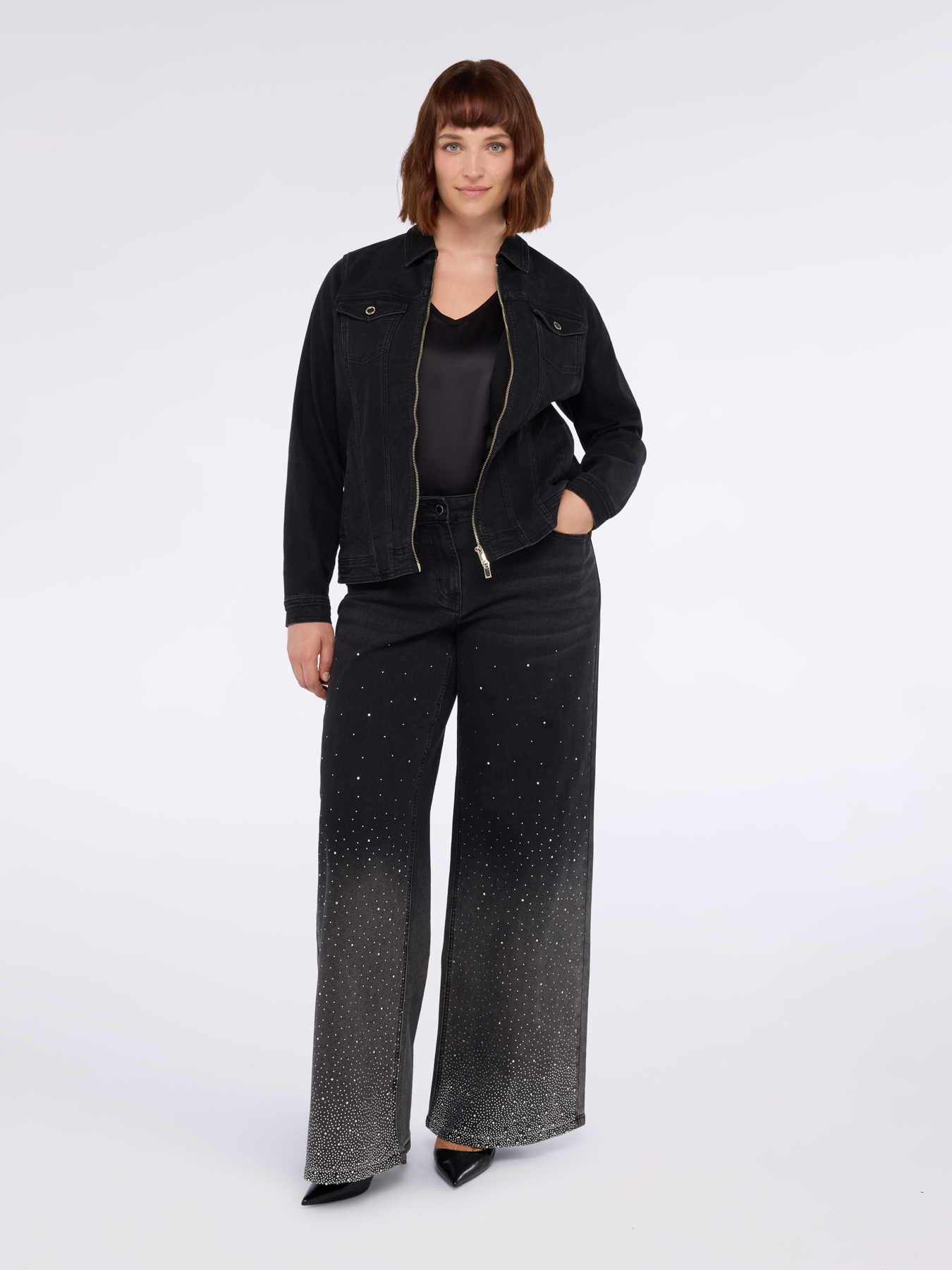 Jean à jambes larges avec points lumineux à effet dégradé image number 3