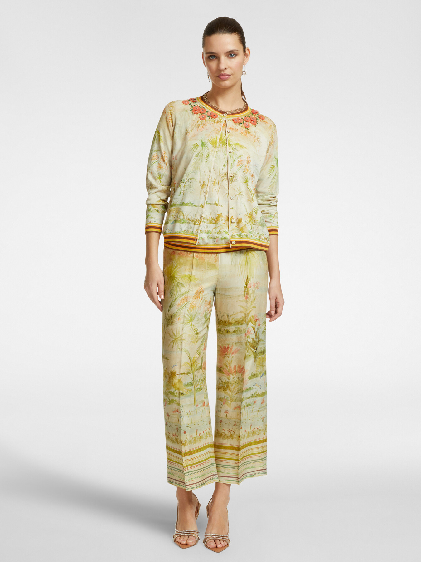 Printed and embroidered cardigan image number 2