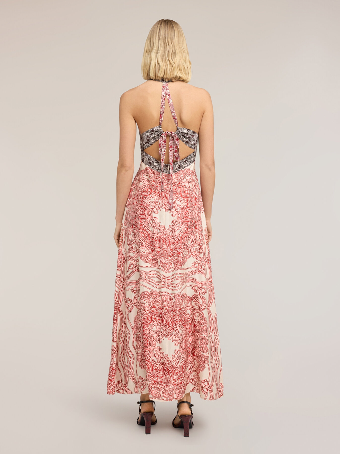Long paisley print satin dress image number 1