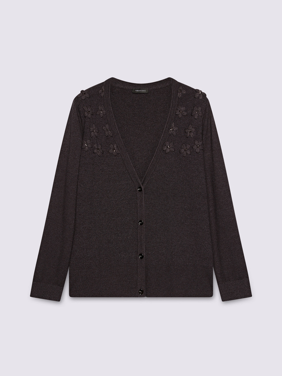 Strickjacke mit Blumenstickerei und Perlmuster