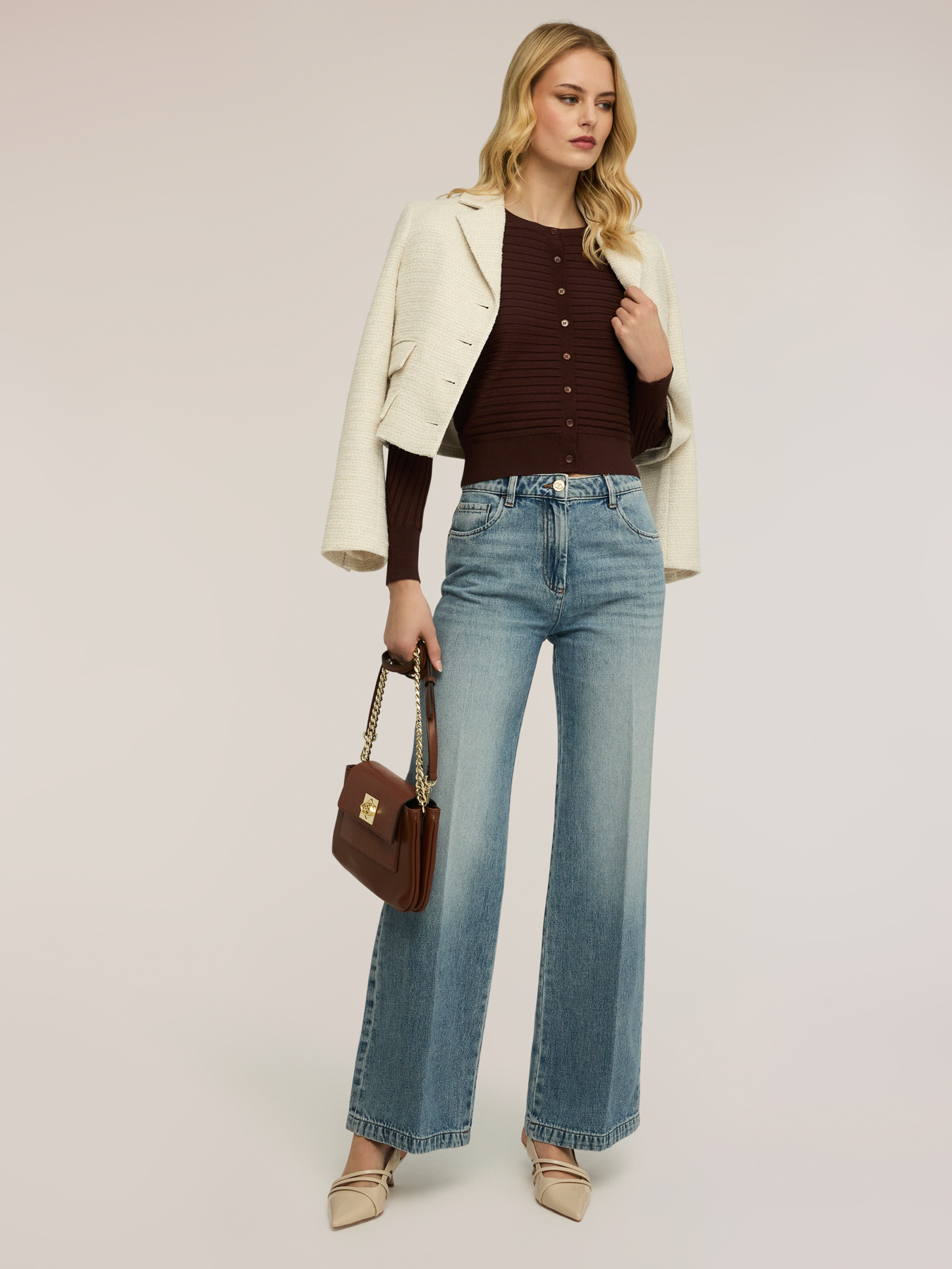 Palazzo jeans with pressed crease image number 0