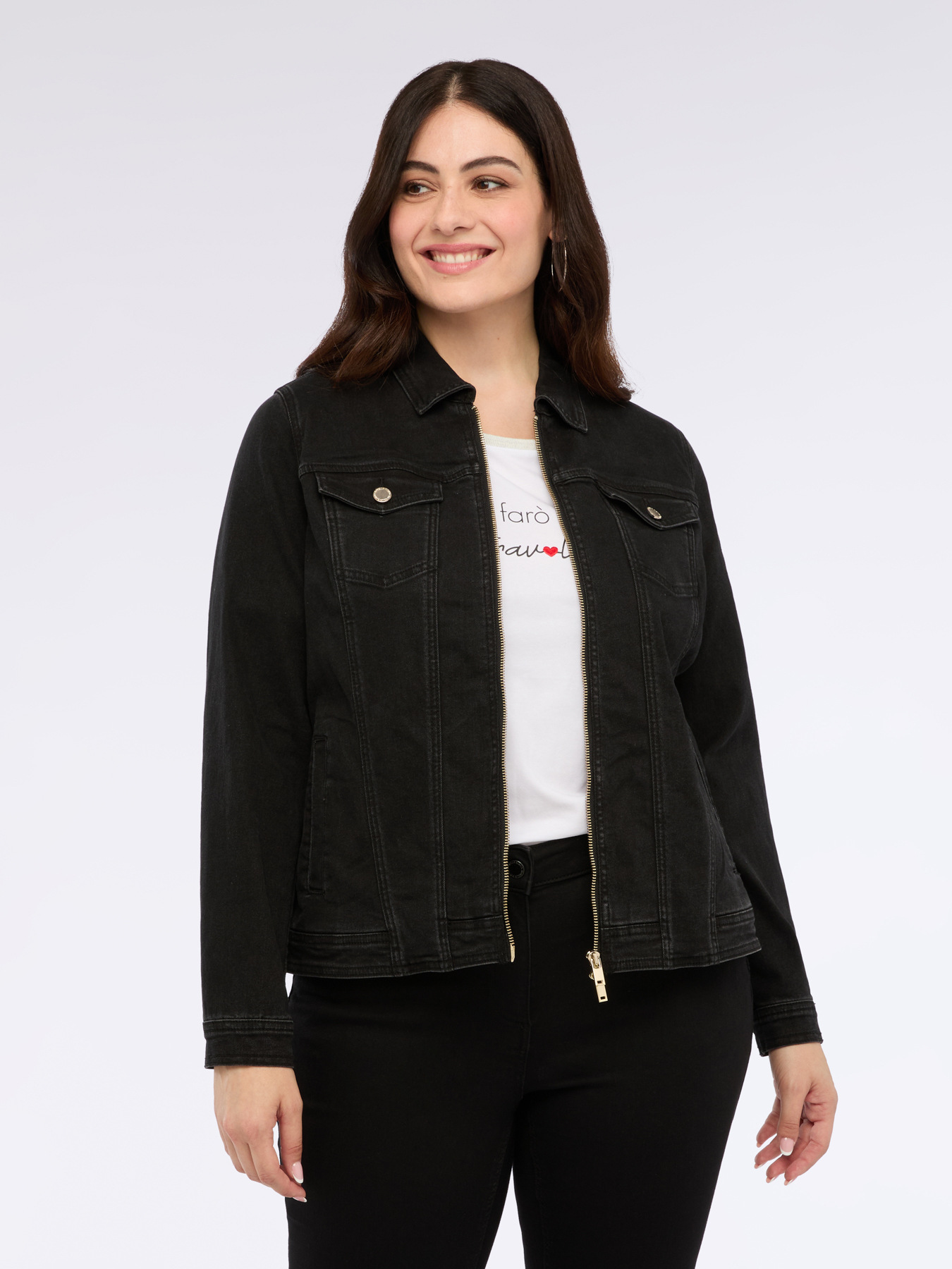 Denim jacket with zip and pockets image number 0