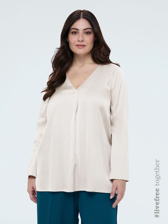 Bluse mit V-Ausschnitt aus Viskose-Satin