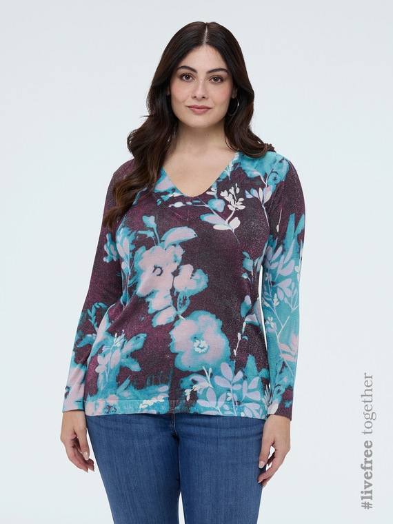 Pull m&eacute;lange viscose avec imprim&eacute; floral