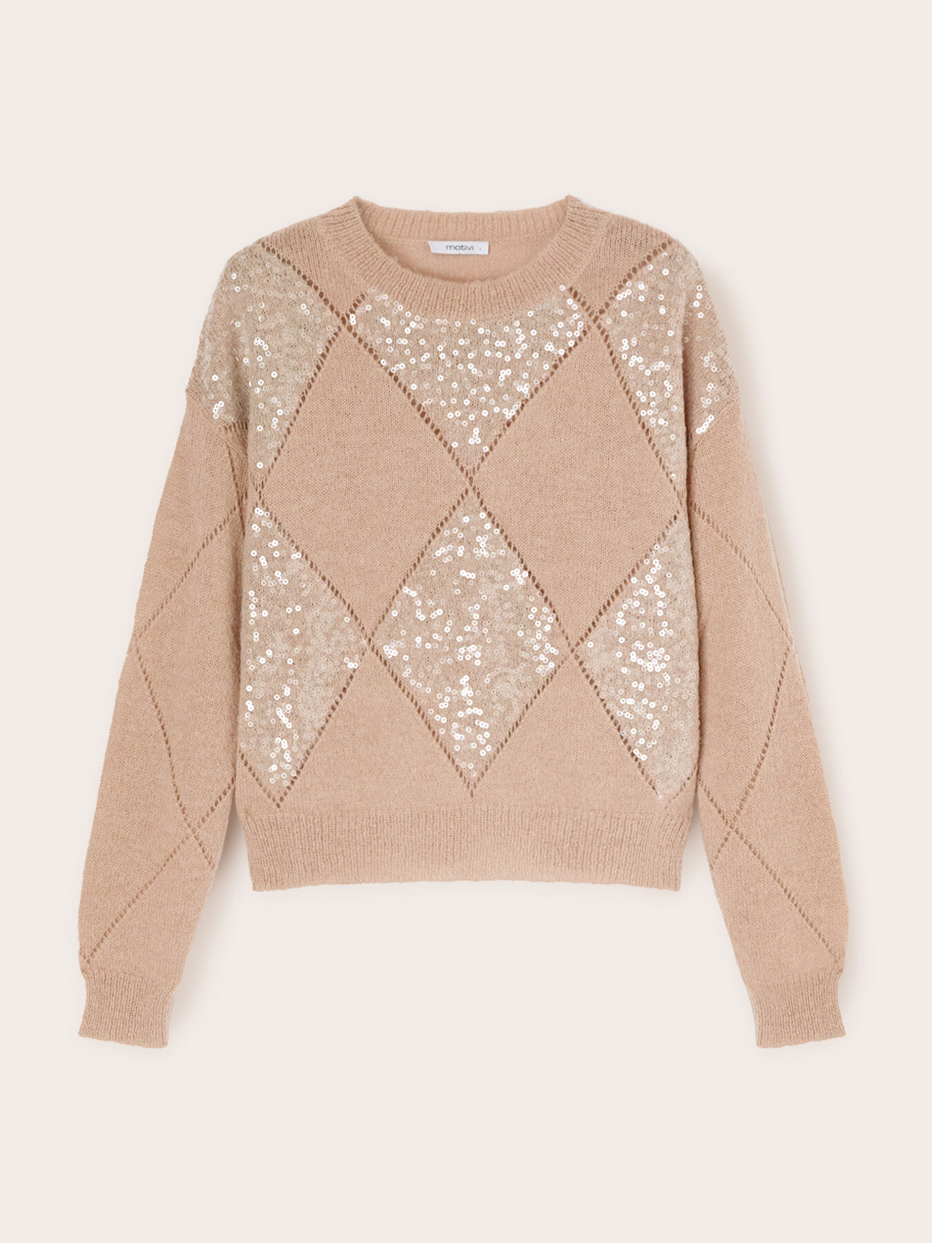 Alpaca blend sweater with diamond pattern and sequins image number 1