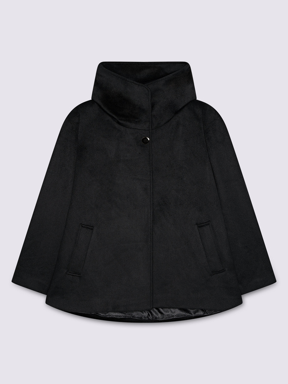 Short wool blend coat with high collar