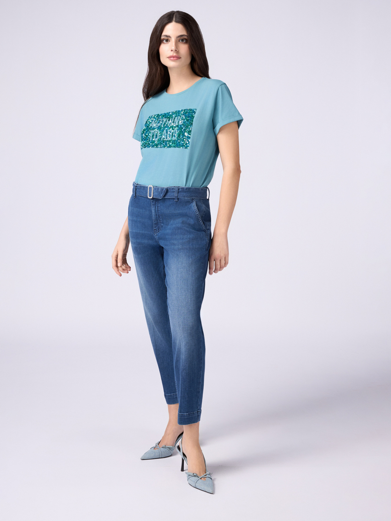 Chino jeans with belt and jewel buckle image number 0