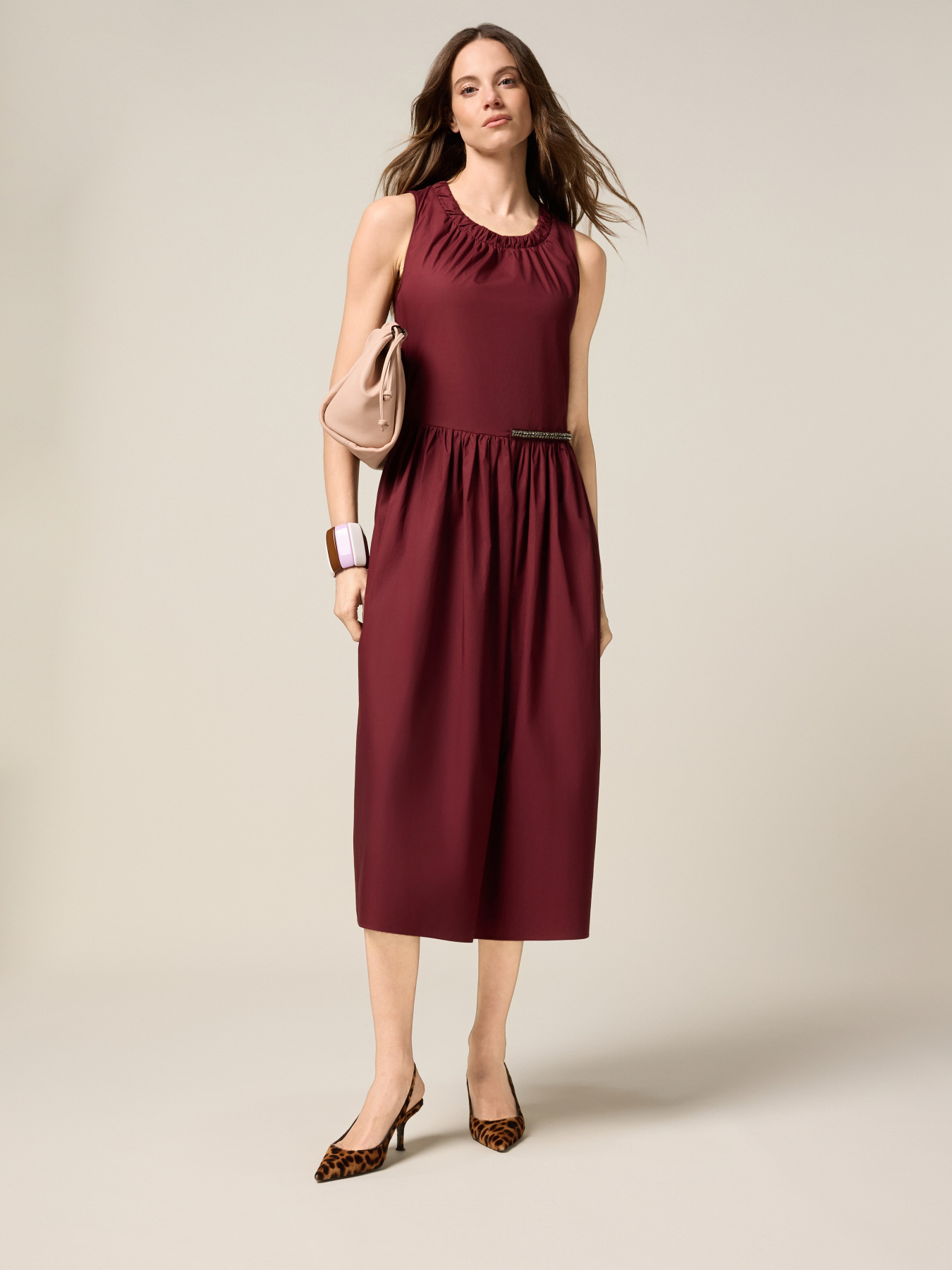 Midi flare dress in poplin image number 0