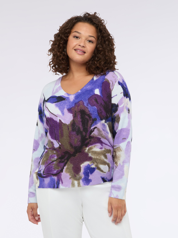 V-Ausschnitt-Pullover mit floralem Allover-Print