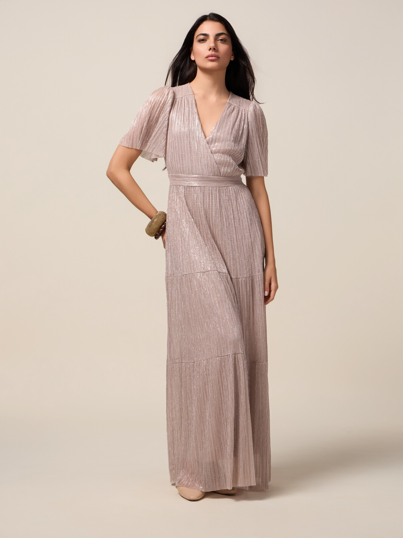 Robe longue en lurex plissé image number 0