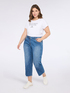 Cropped jeans with rhinestone appliqués image number 0