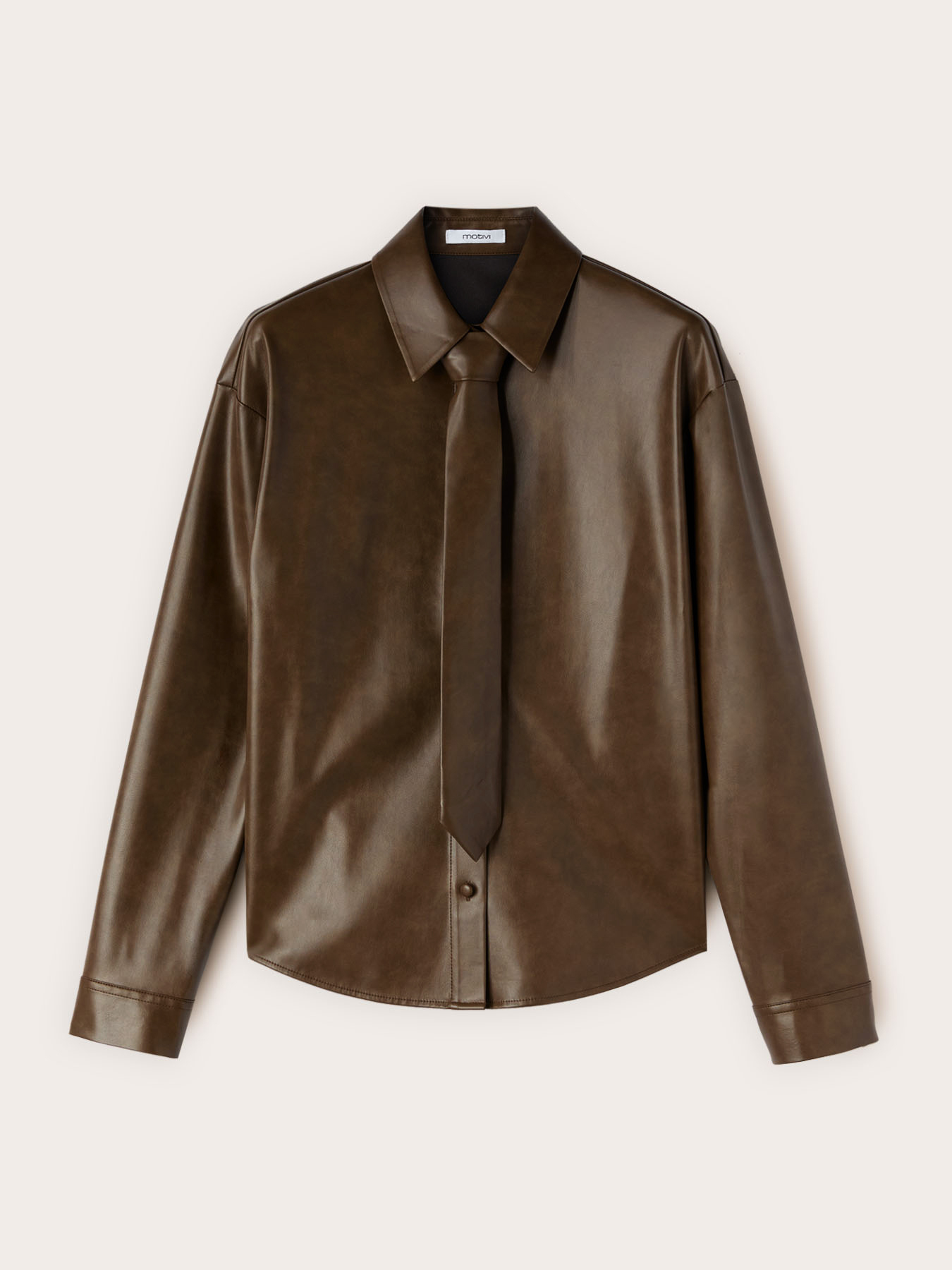 Shirt with tie in coated fabric image number 4