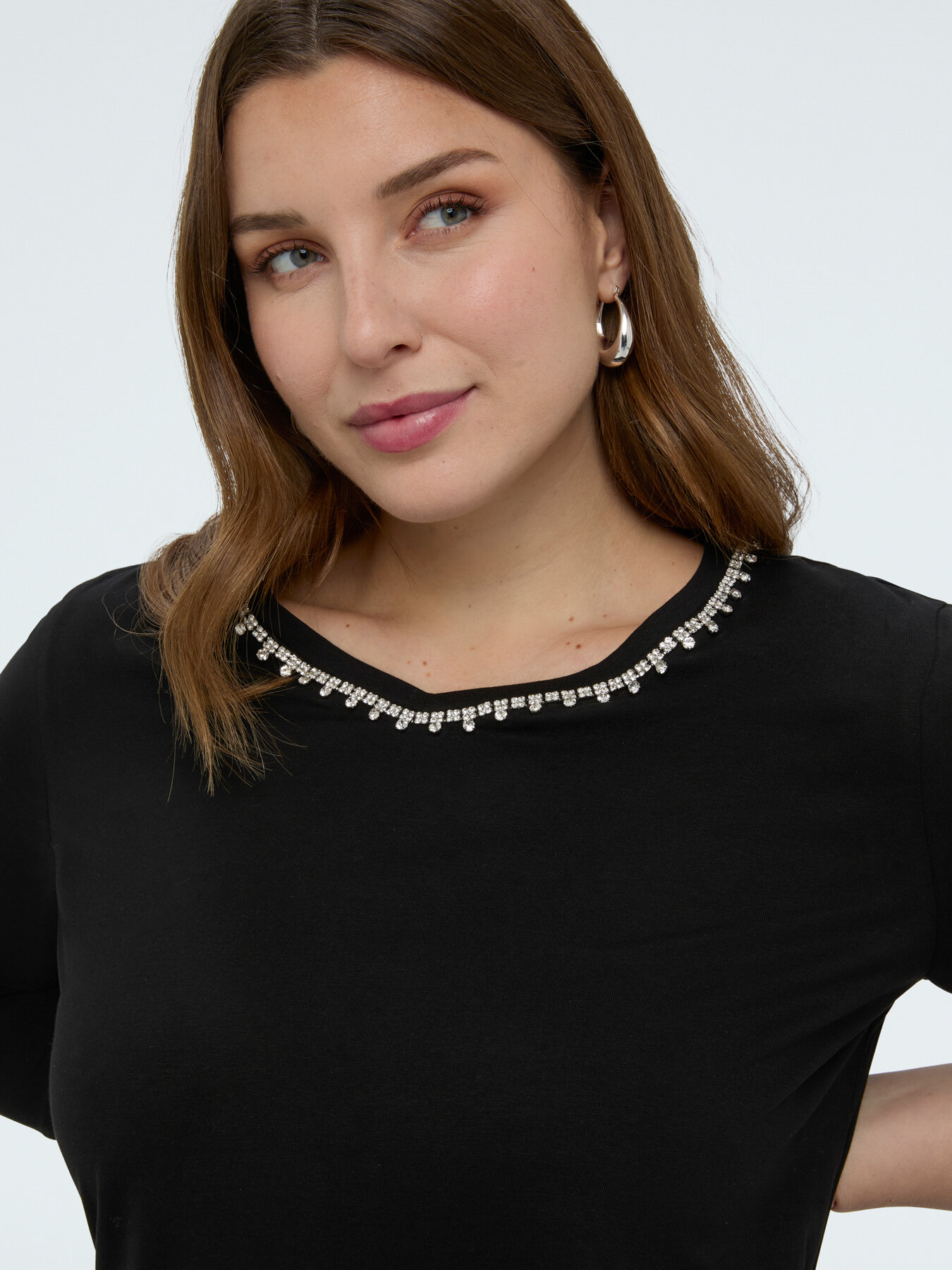 T-shirt in jersey di cotone con crystal image number 2