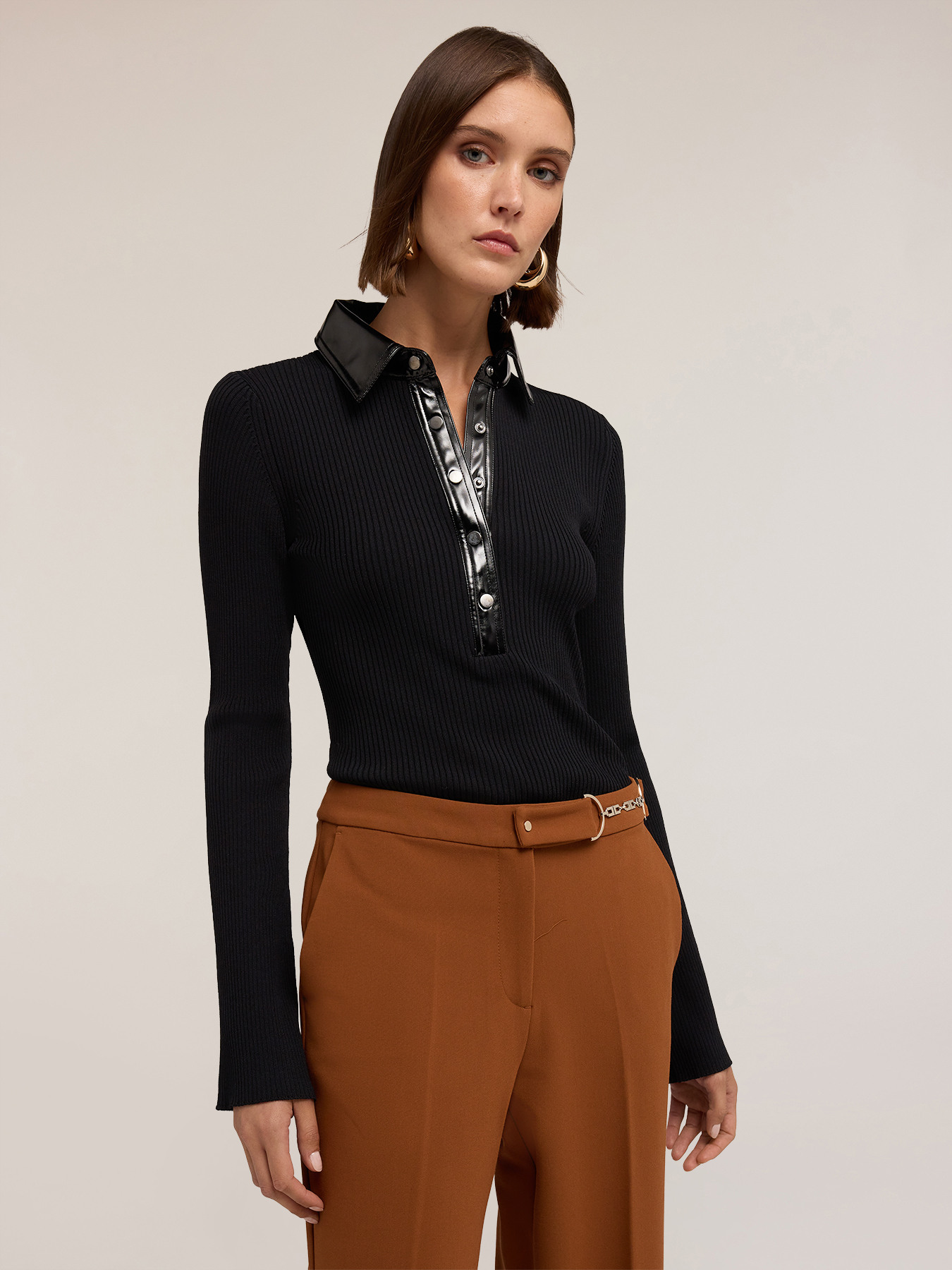 Polo shirt with patent leather collar image number 3