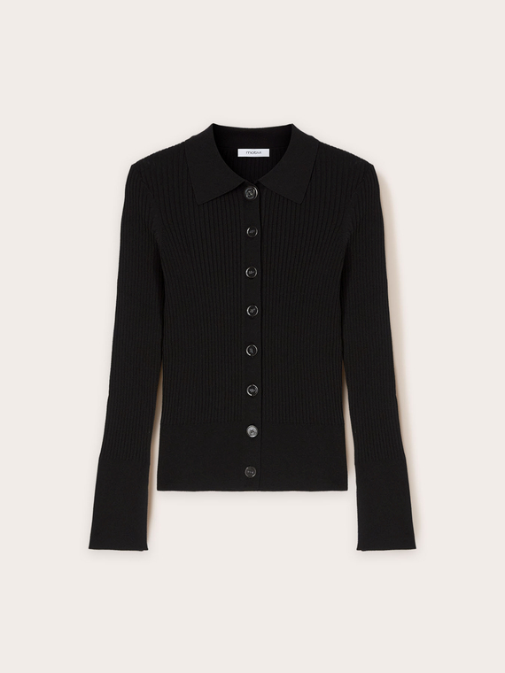 Cardigan a coste con colletto