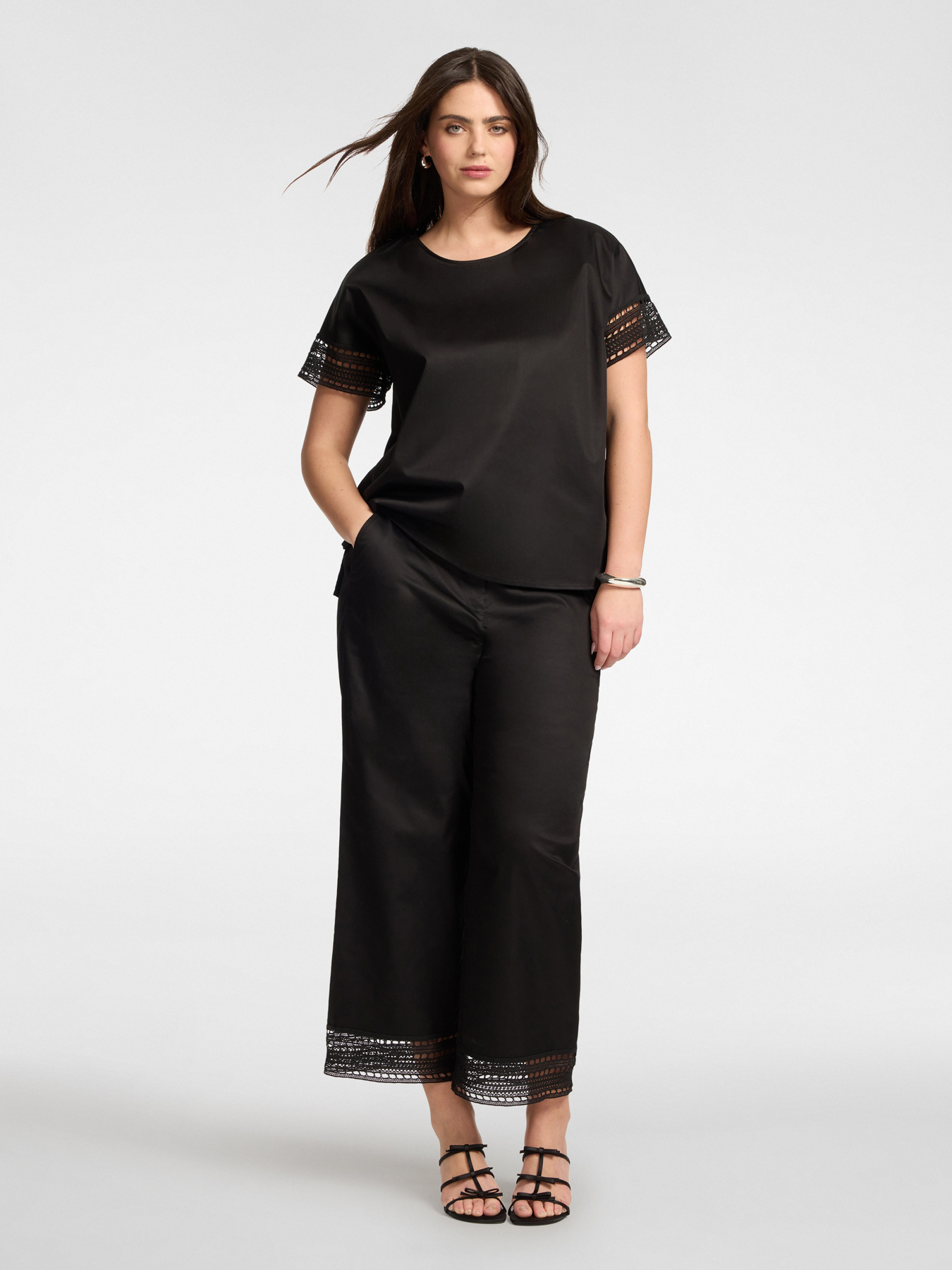 Mixed cotton trousers with lace image number 0