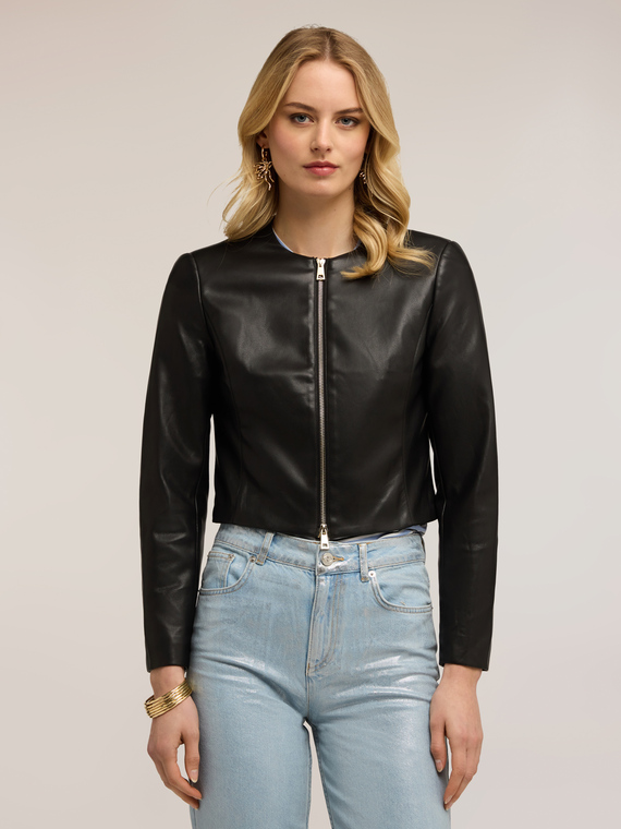 Short jacket in coated fabric