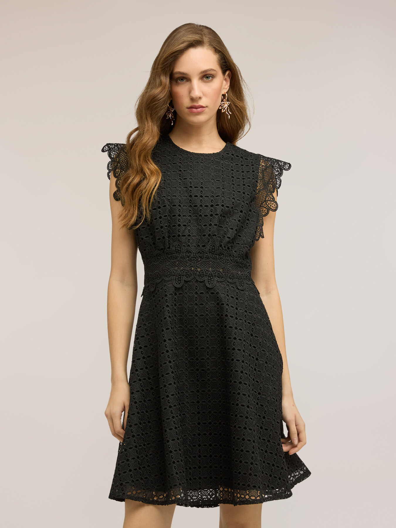 Flare dress in broderie anglaise with lace image number 0