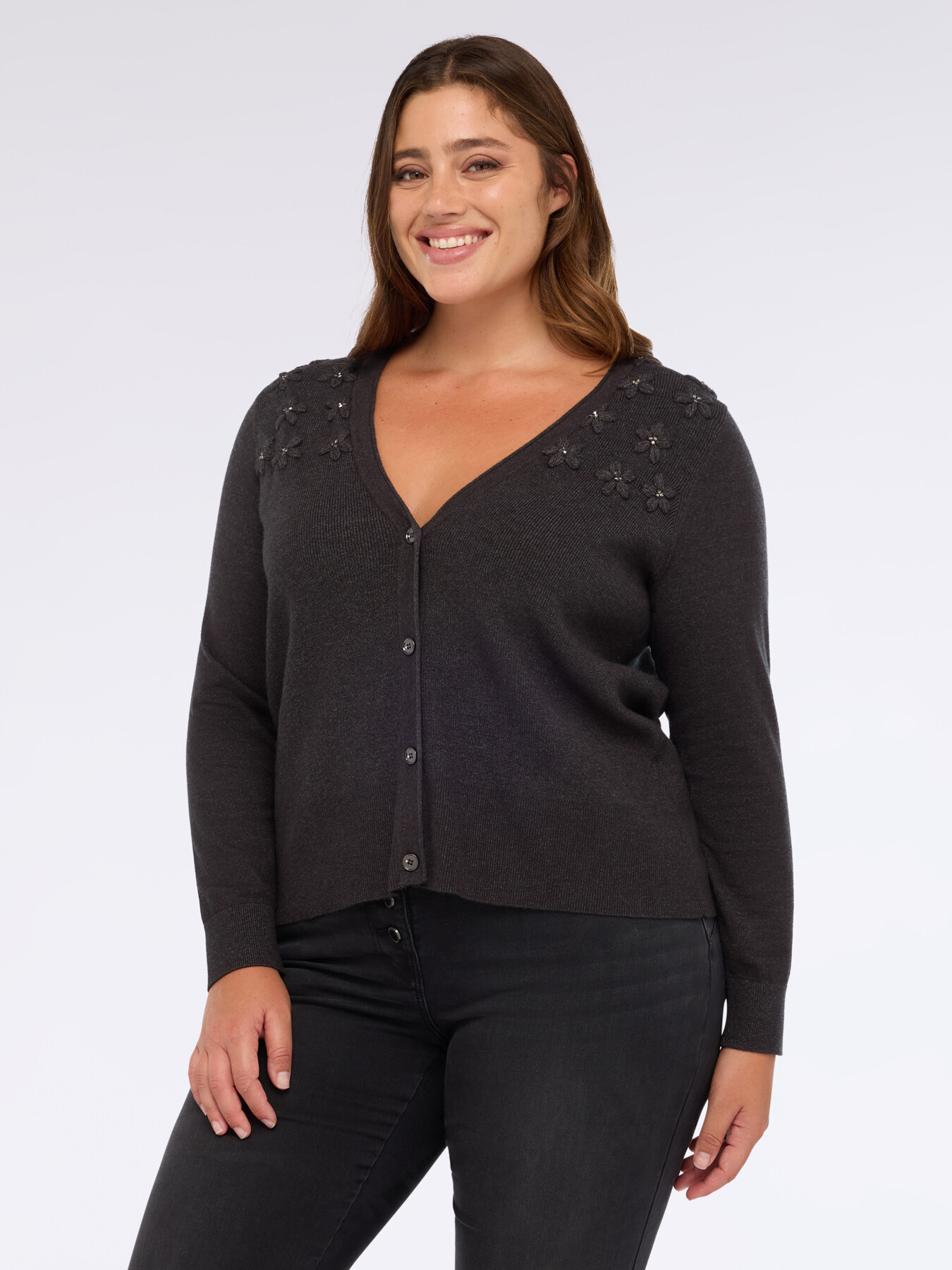 Cardigan with floral embroidery and polka dots image number 2