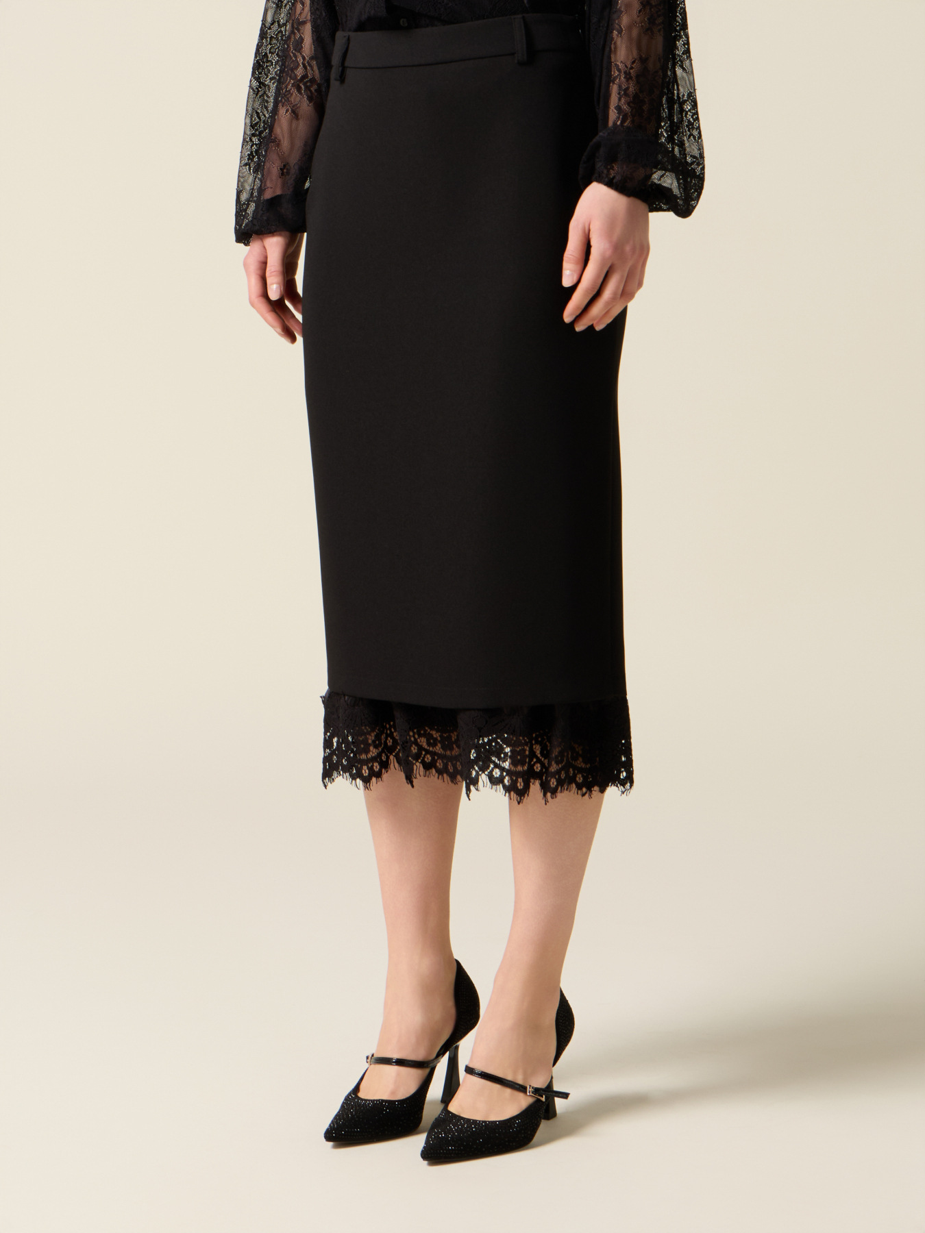 Gonna tubino con bordo in pizzo image number 3