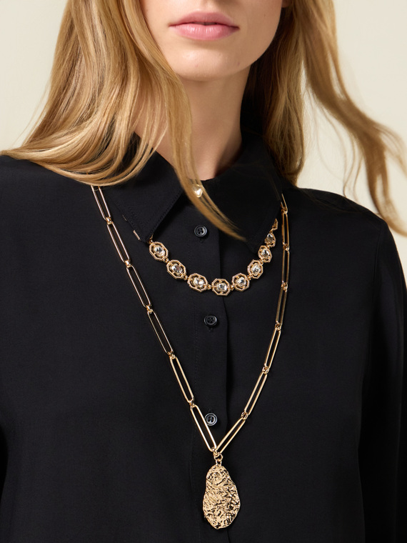 Collana doppio filo con cristalli e ciondolo