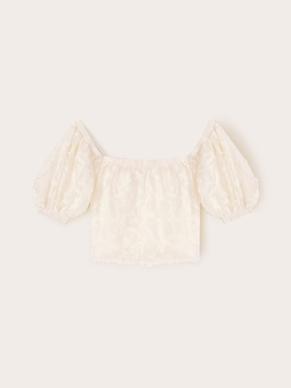 Knitted lace off-the-shoulder blouse