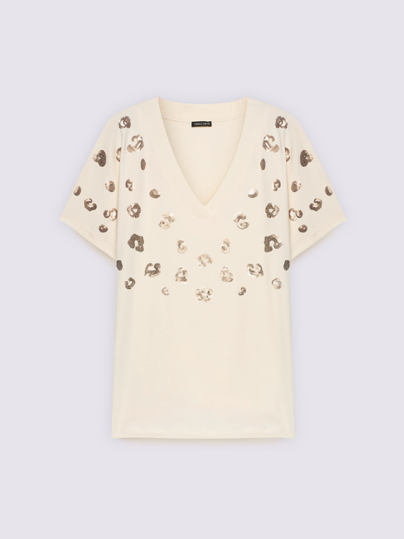 Cotton jersey T-shirt with animal print sequins image number 4