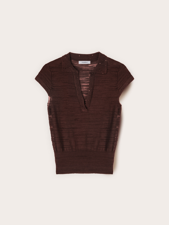 Knit polo with sequin trim