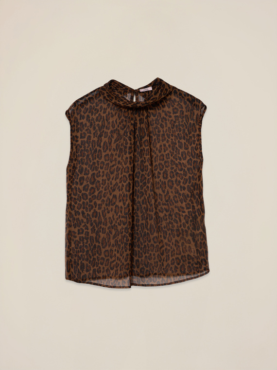 Blusa animalier in tessuto cr&ecirc;pe