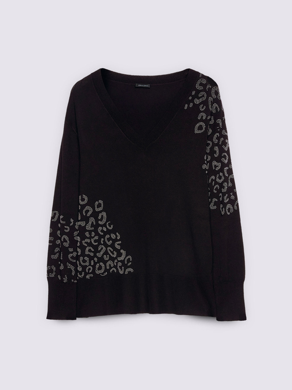 Pullover mit Tiermuster aus Strass