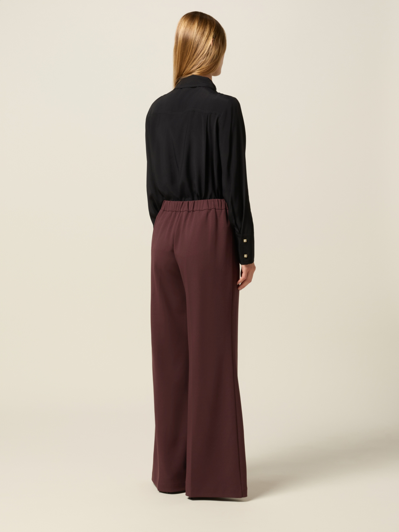 Wide-leg palazzo pants in crepe fabric image number 1