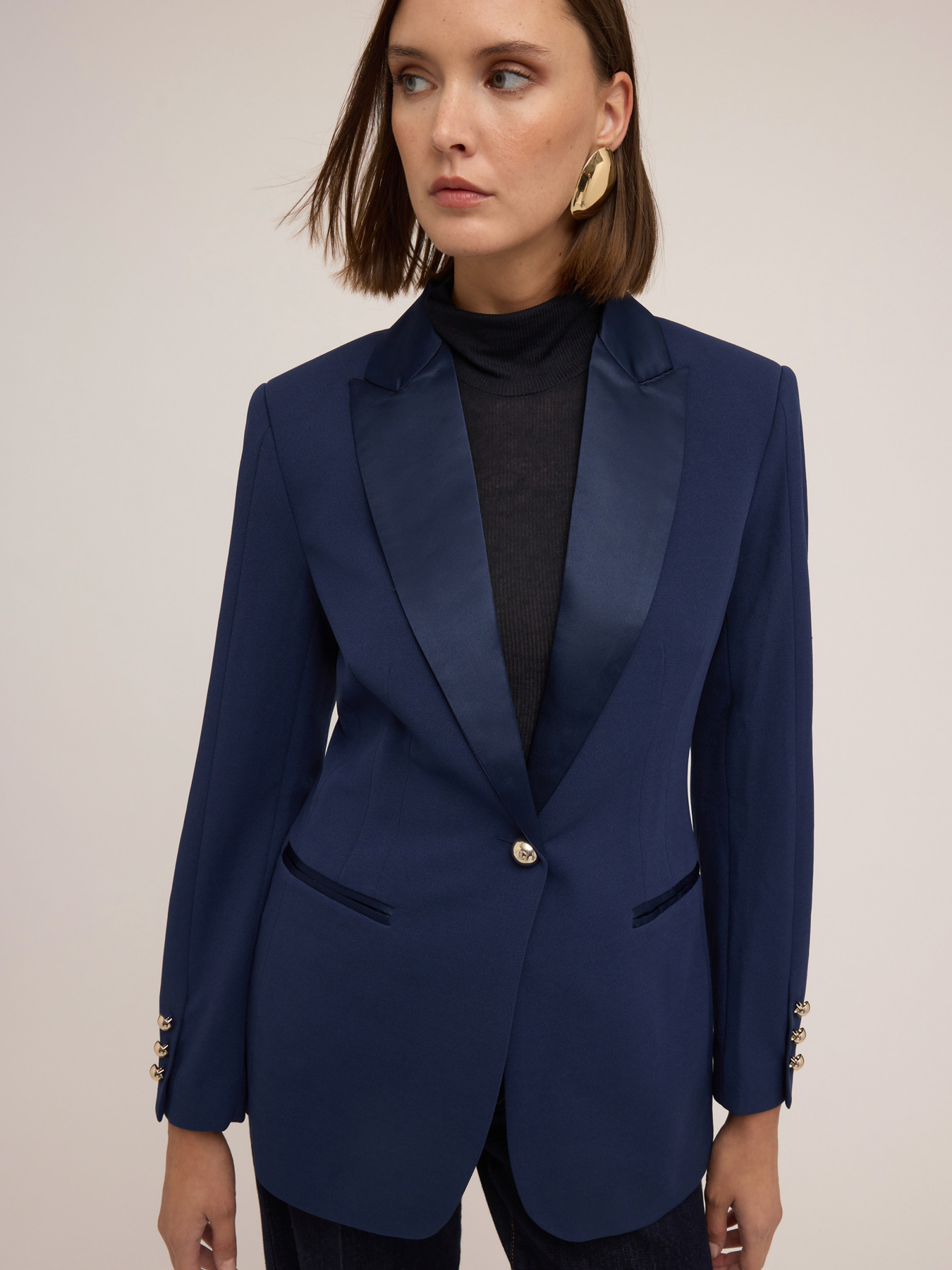 Einreihiger Blazer mit Satin-Eins&auml;tzen image number 3