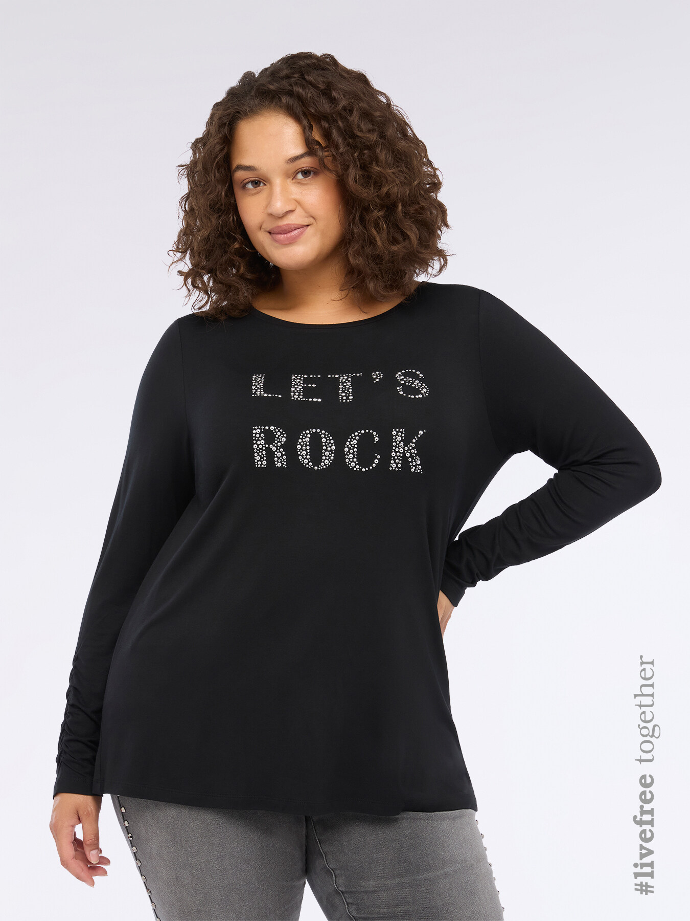 T-Shirt aus Jersey mit Strass-Schriftzug image number 0