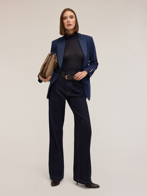 Einreihiger Blazer mit Satin-Einsätzen
