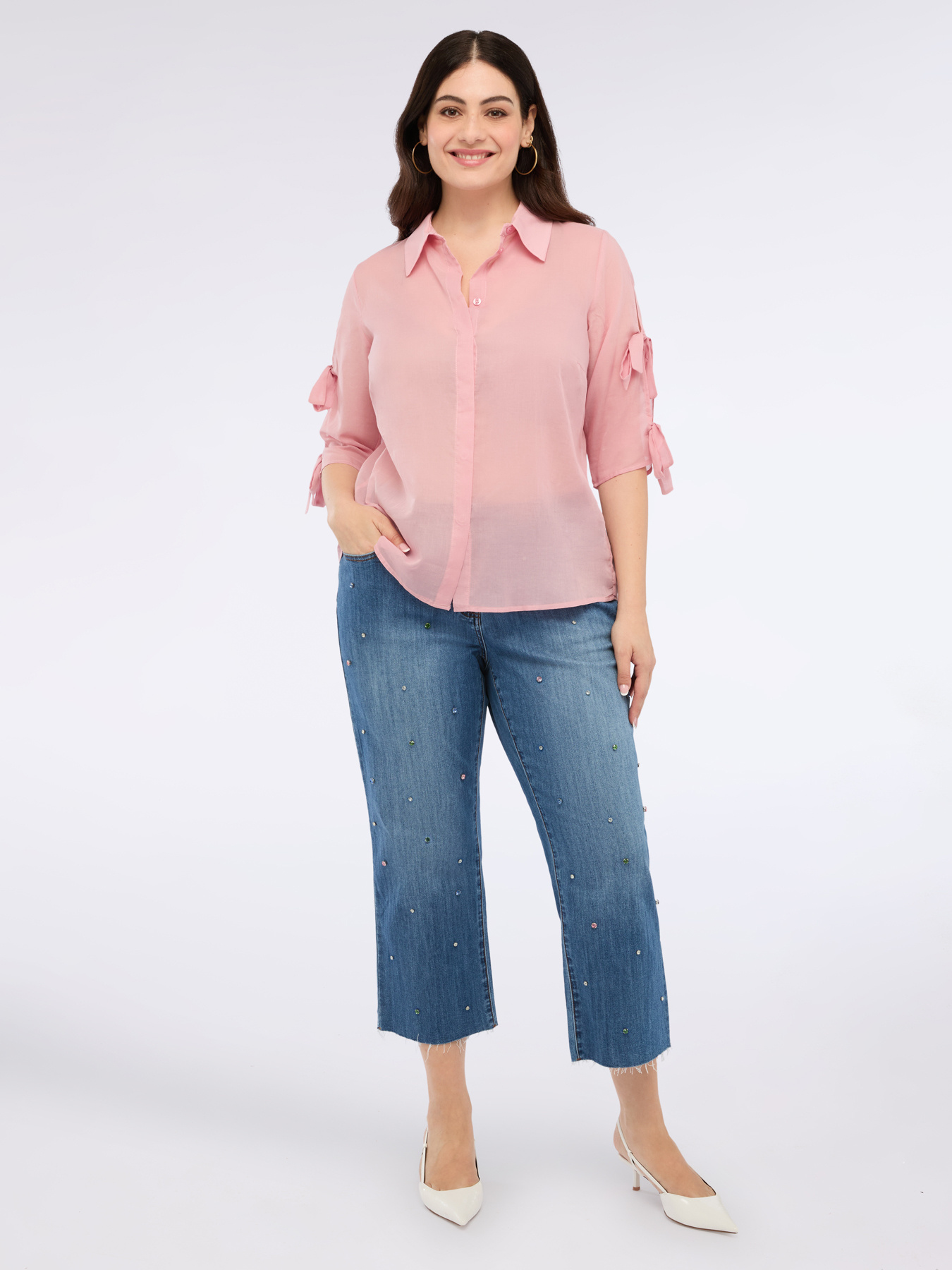 Camisa de algodón con lazos en las mangas image number 2