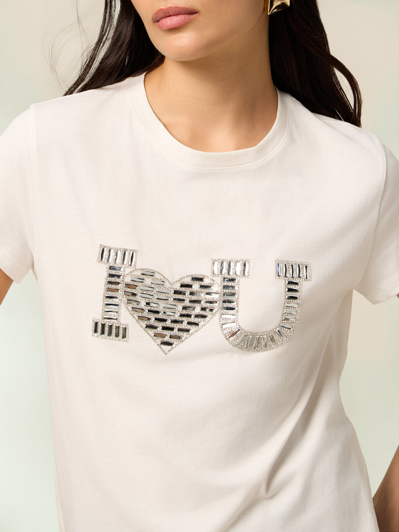 Jersey T-shirt with jewel appliqué image number 2