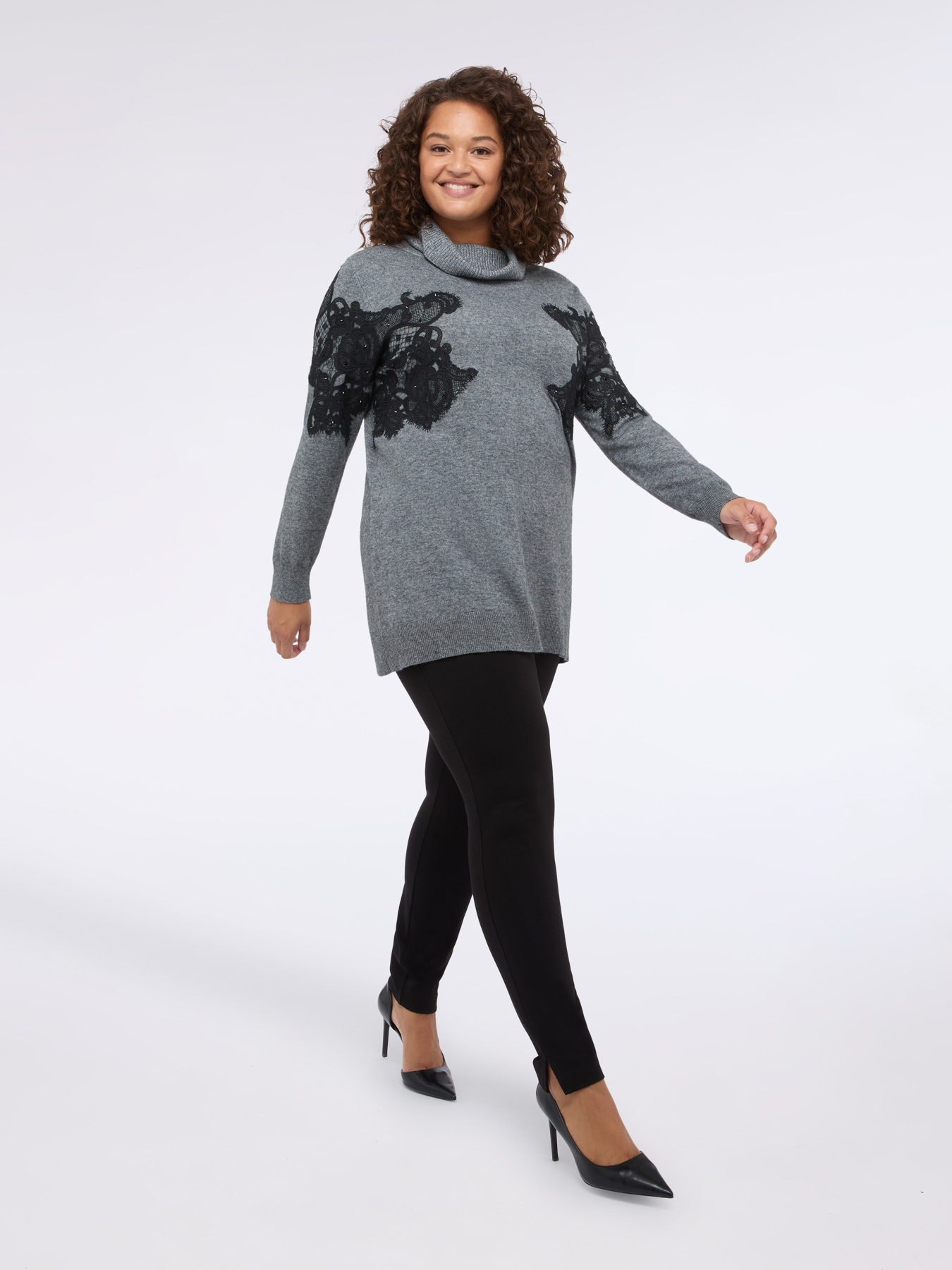 Turtleneck sweater with lace insert image number 0