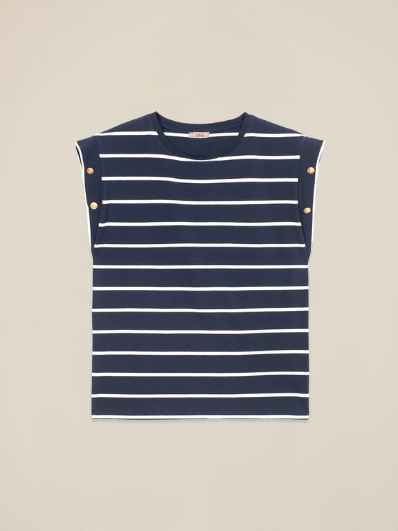 T-shirt a righe con bottoni decorativi