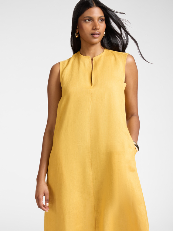 Long linen dress with V-neck