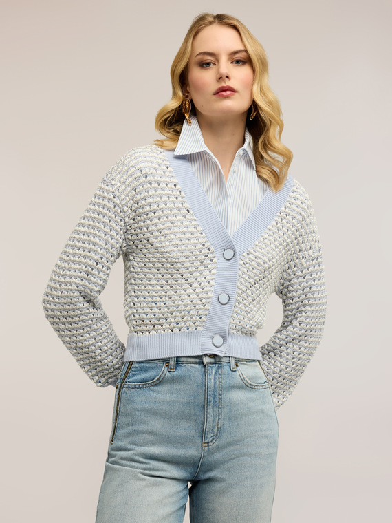 Short cardigan in openwork lurex knitwear